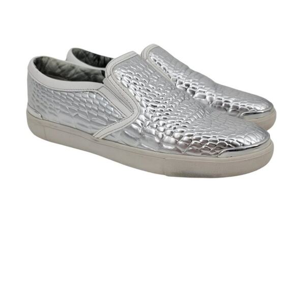 Ted Baker London Croc Embossed Slip On Silver Metallic Keziah Sneakers Size 8 - Picture 1 of 6